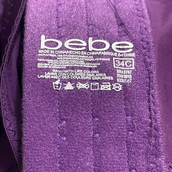 Bebe Womens Bra Size 34C Push Up Longline Bra Rhinstone Adjustable Straps Purple - Picture 7 of 9